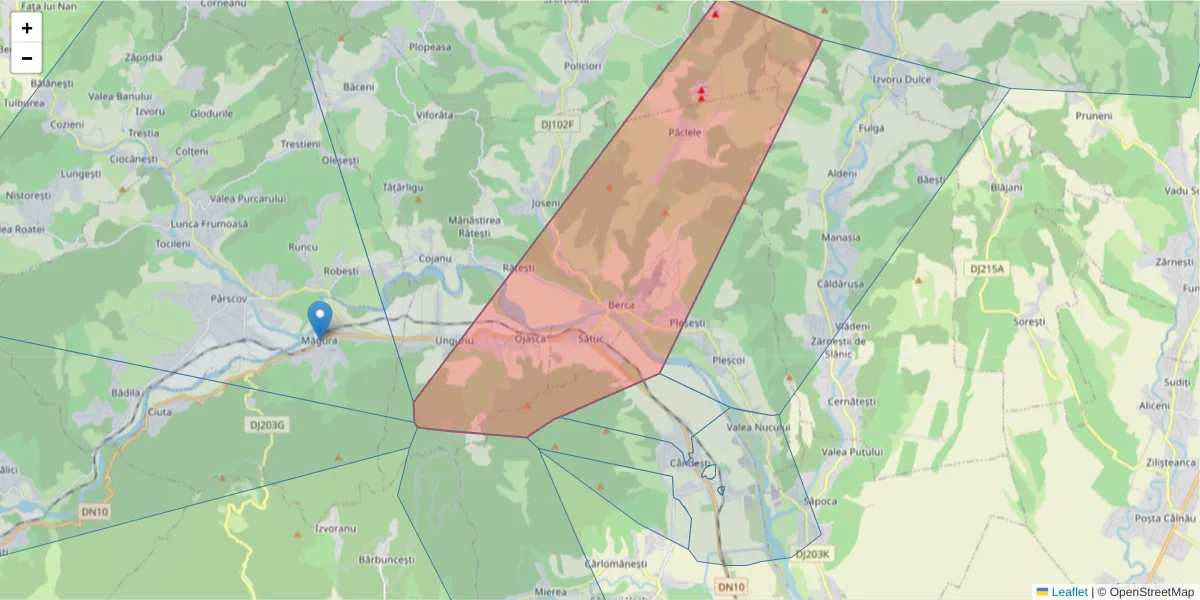 Hartă a codului poștal  și a codurilor poștale învecinate