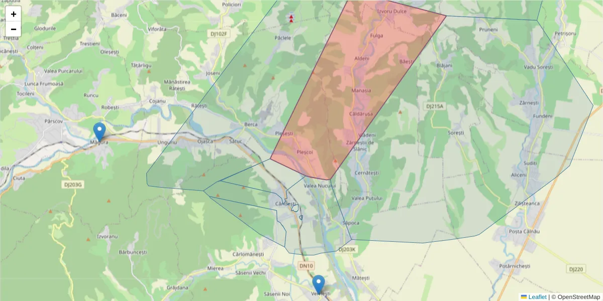Hartă a codului poștal  și a codurilor poștale învecinate