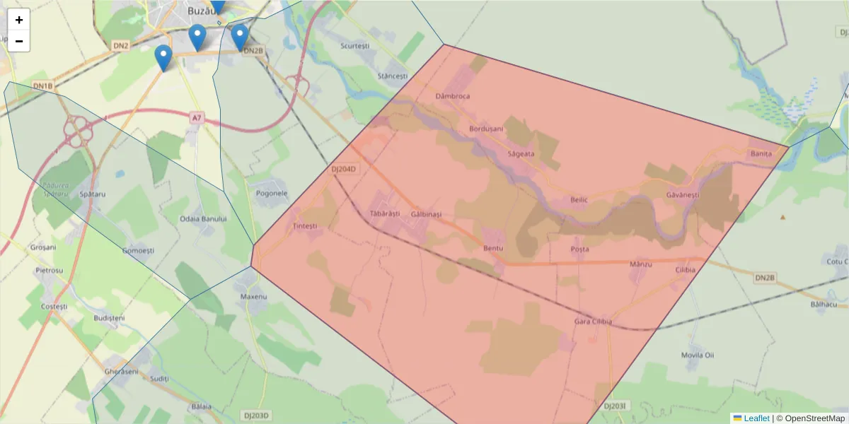 Hartă a codului poștal  și a codurilor poștale învecinate