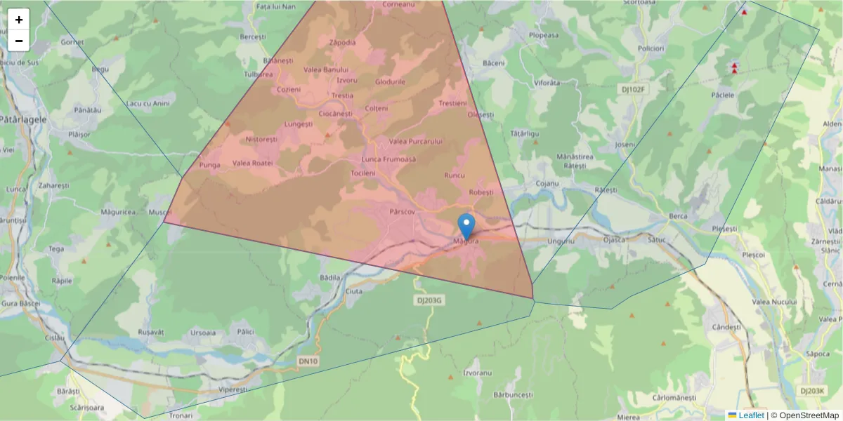 Hartă a codului poștal  și a codurilor poștale învecinate