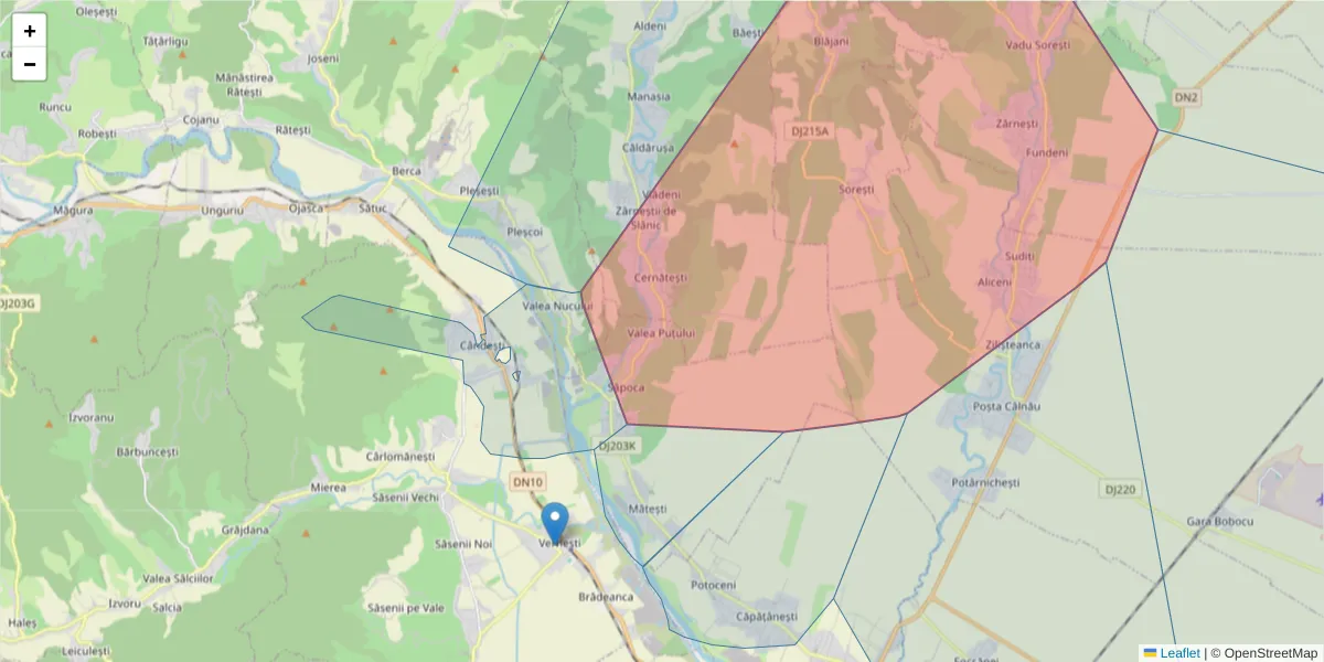 Hartă a codului poștal  și a codurilor poștale învecinate