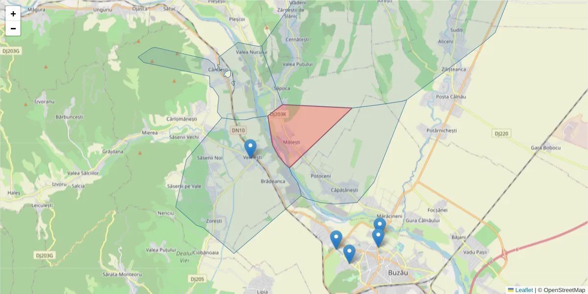 Hartă a codului poștal  și a codurilor poștale învecinate