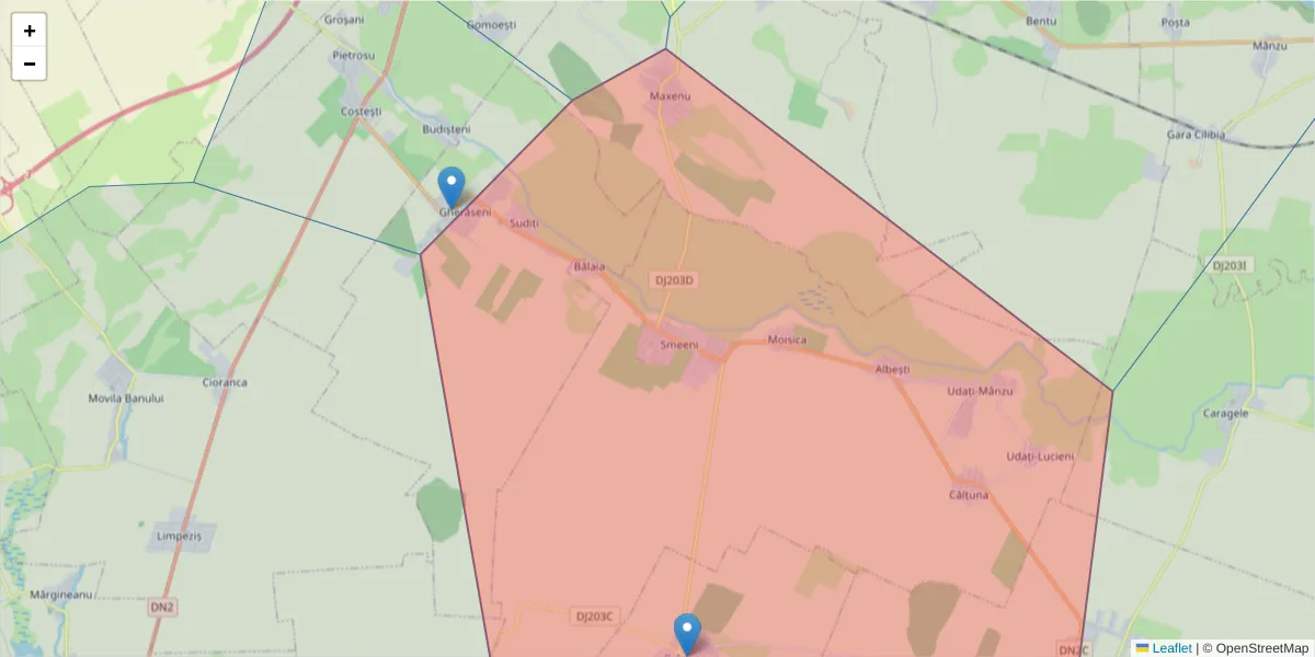 Hartă a codului poștal  și a codurilor poștale învecinate