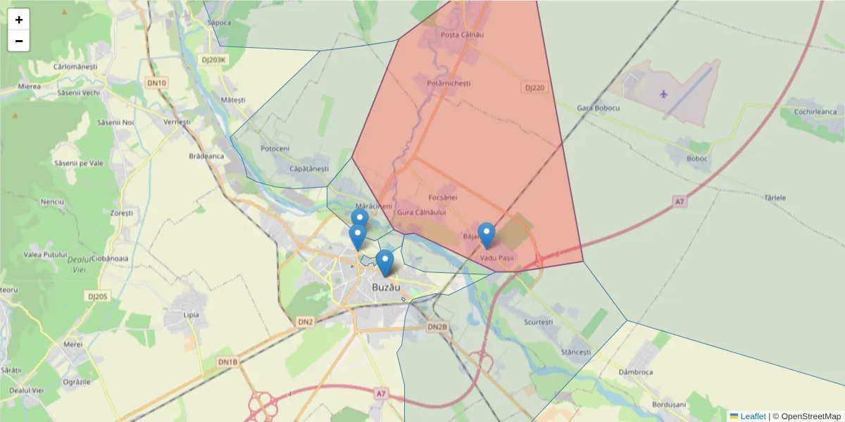 Hartă a codului poștal  și a codurilor poștale învecinate