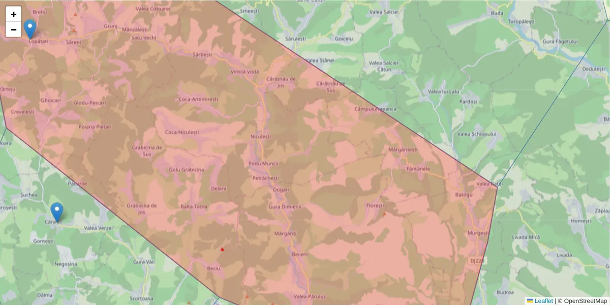 Hartă a codului poștal  și a codurilor poștale învecinate