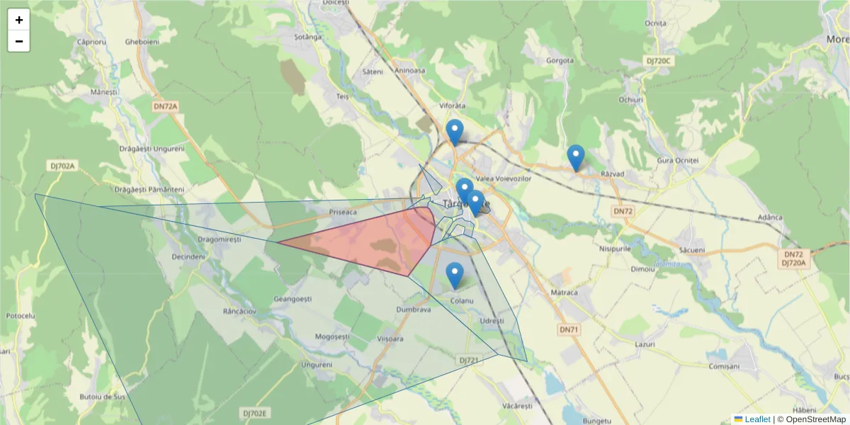 Hartă a codului poștal  și a codurilor poștale învecinate