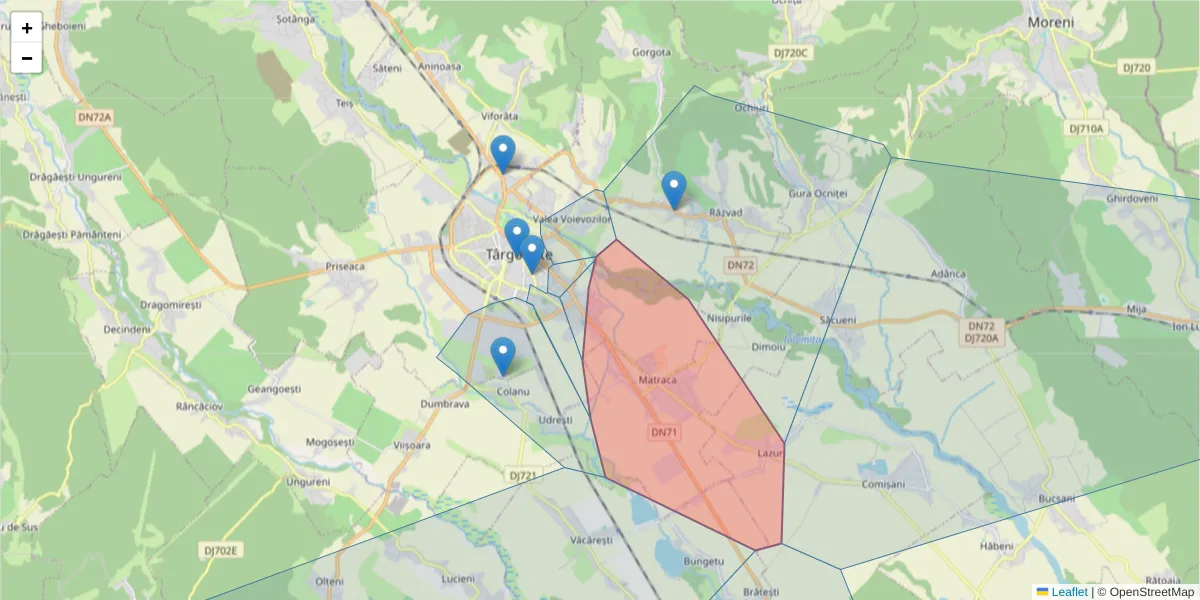 Hartă a codului poștal  și a codurilor poștale învecinate