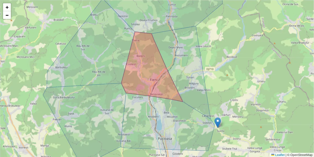 Hartă a codului poștal  și a codurilor poștale învecinate