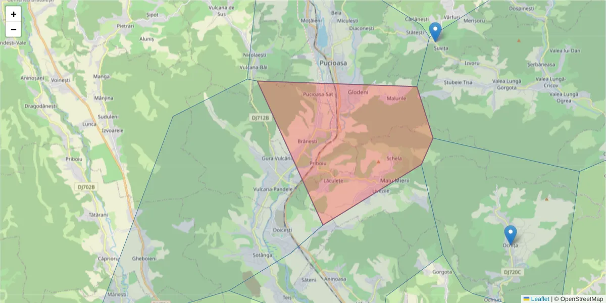 Hartă a codului poștal  și a codurilor poștale învecinate