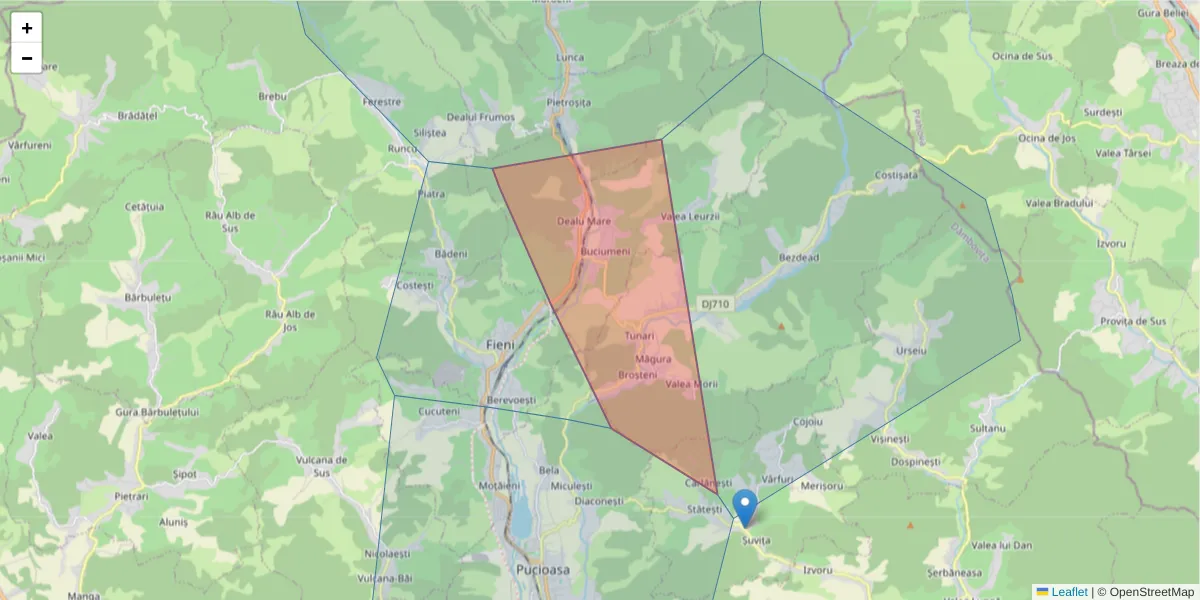 Hartă a codului poștal  și a codurilor poștale învecinate
