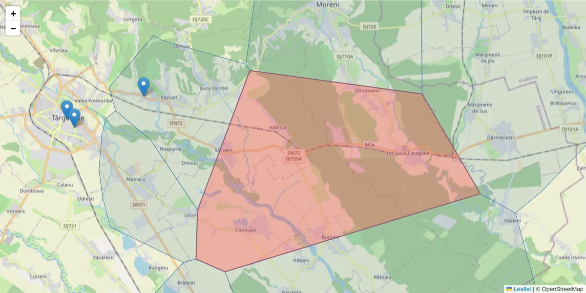 Hartă a codului poștal  și a codurilor poștale învecinate