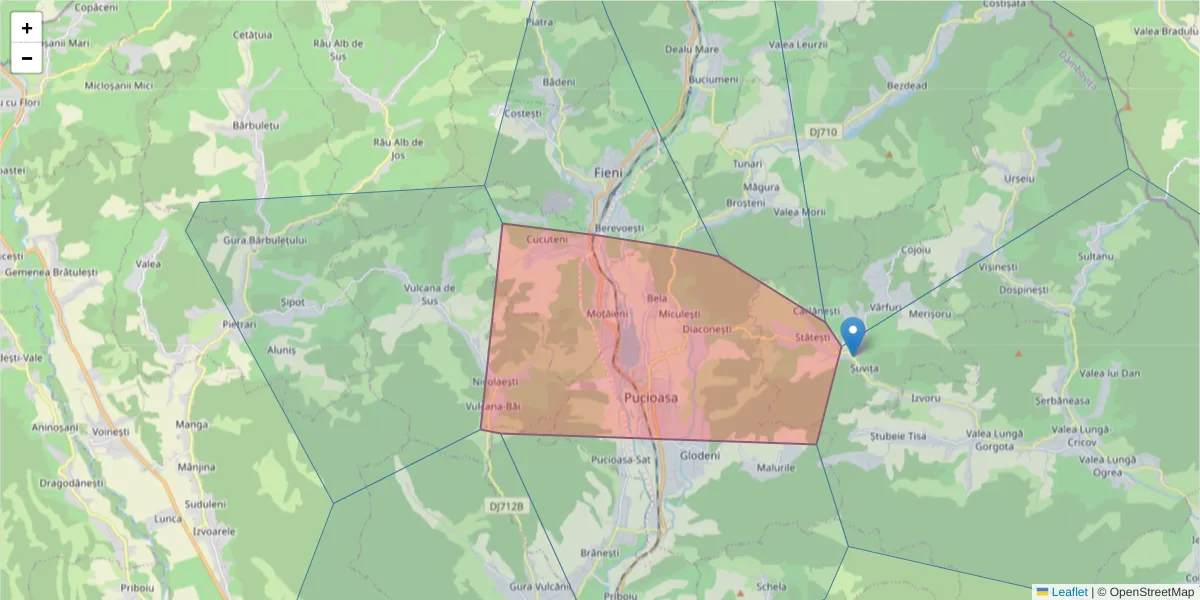 Hartă a codului poștal  și a codurilor poștale învecinate