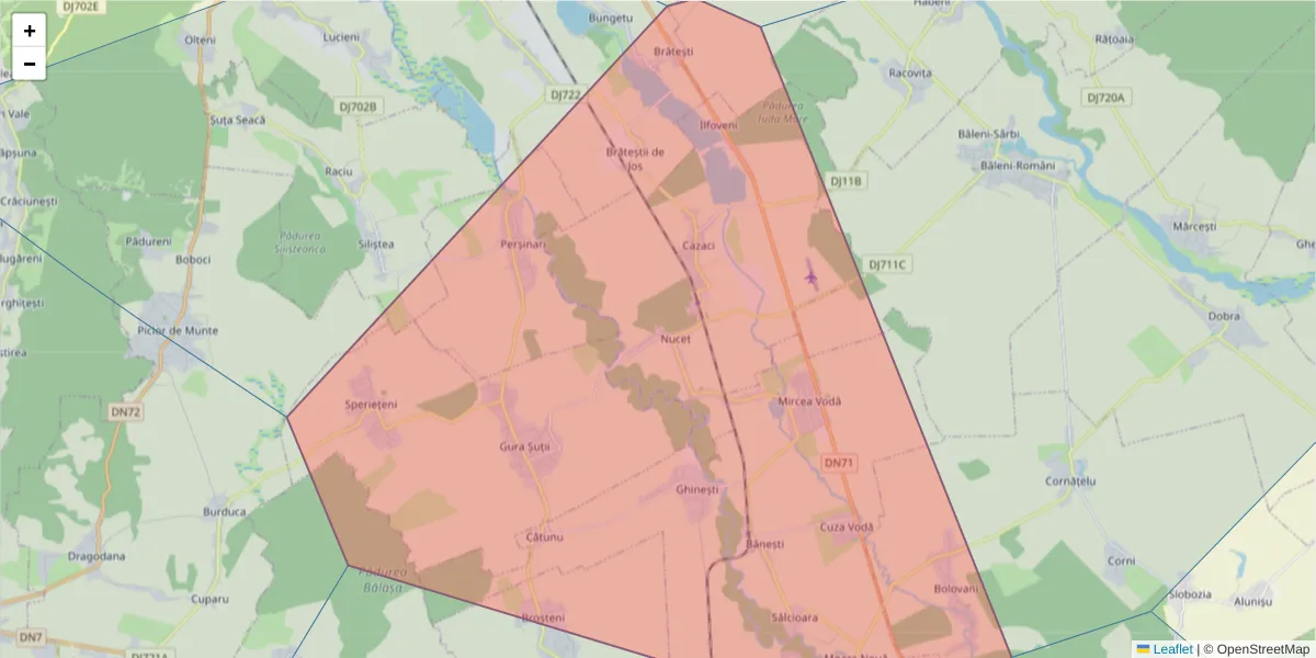 Hartă a codului poștal  și a codurilor poștale învecinate