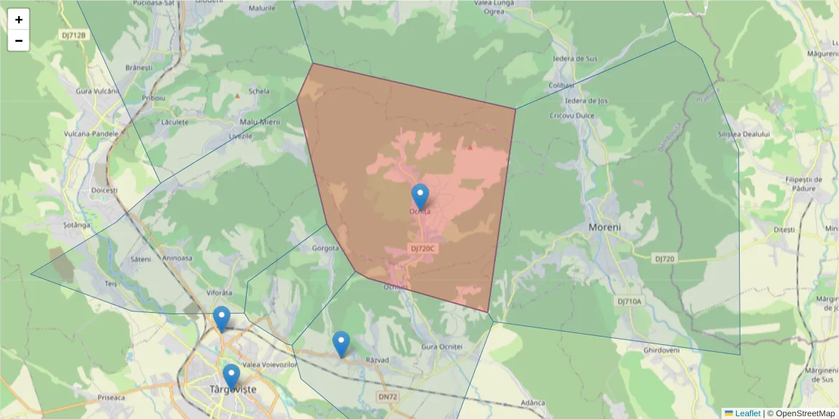 Hartă a codului poștal  și a codurilor poștale învecinate