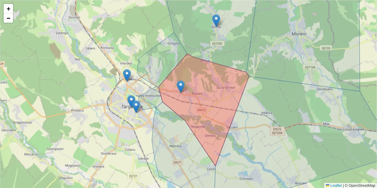 Hartă a codului poștal  și a codurilor poștale învecinate