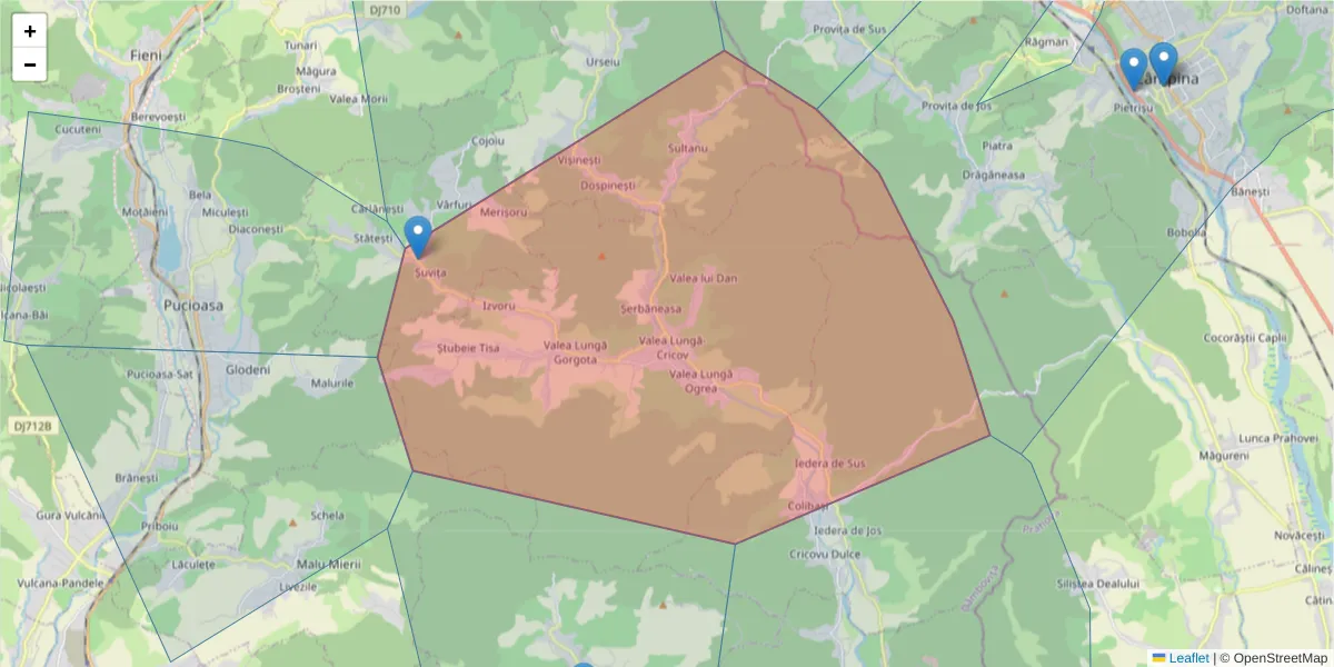Hartă a codului poștal  și a codurilor poștale învecinate