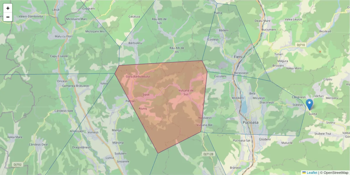 Hartă a codului poștal  și a codurilor poștale învecinate