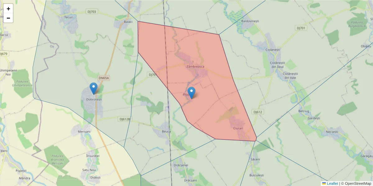 Hartă a codului poștal  și a codurilor poștale învecinate