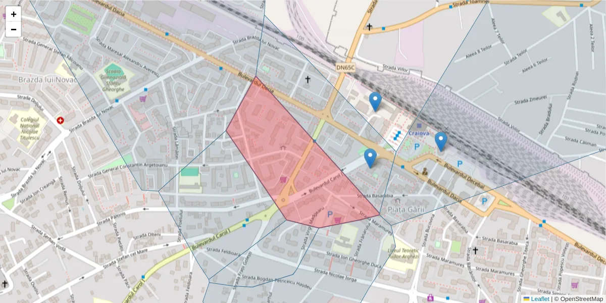 Hartă a codului poștal  și a codurilor poștale învecinate