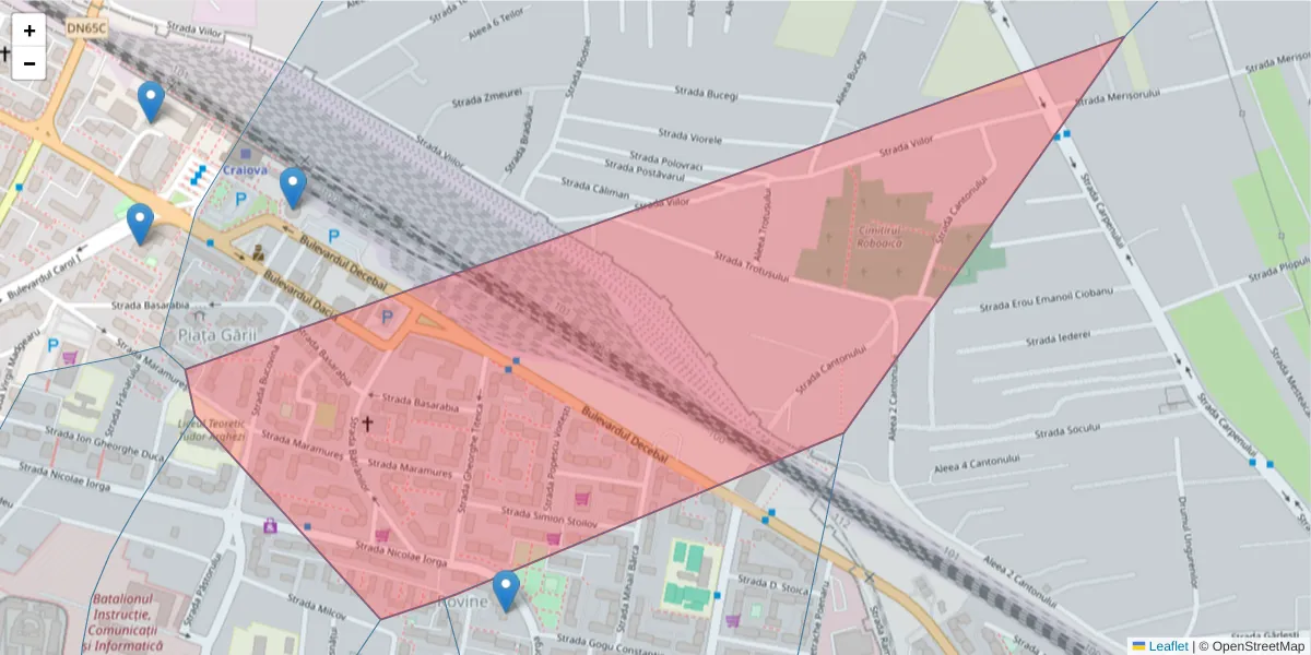 Hartă a codului poștal  și a codurilor poștale învecinate