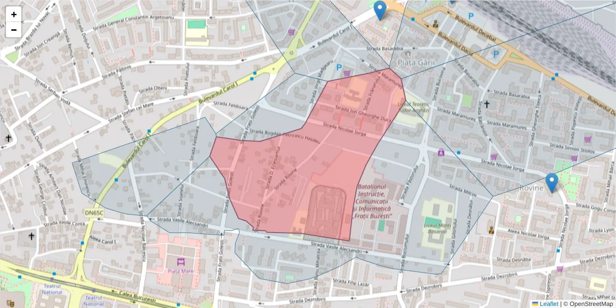 Hartă a codului poștal  și a codurilor poștale învecinate