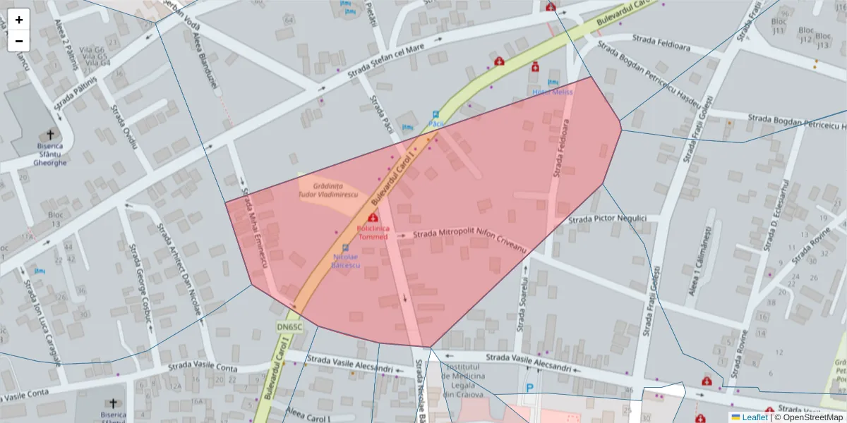 Hartă a codului poștal  și a codurilor poștale învecinate