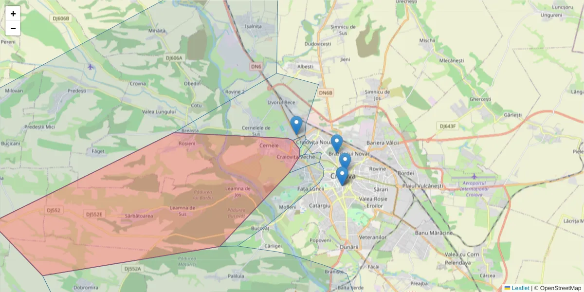 Hartă a codului poștal  și a codurilor poștale învecinate