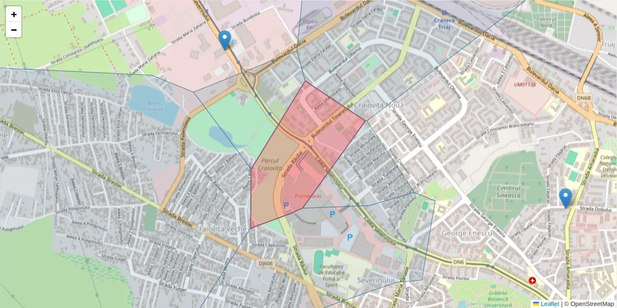 Hartă a codului poștal  și a codurilor poștale învecinate