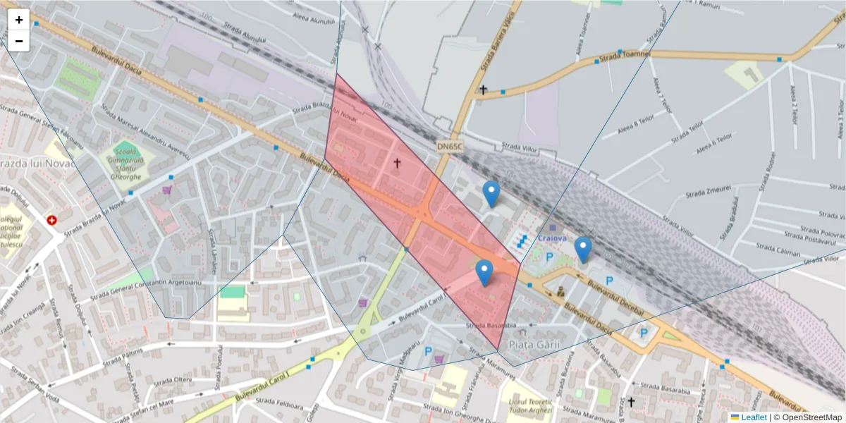 Hartă a codului poștal  și a codurilor poștale învecinate