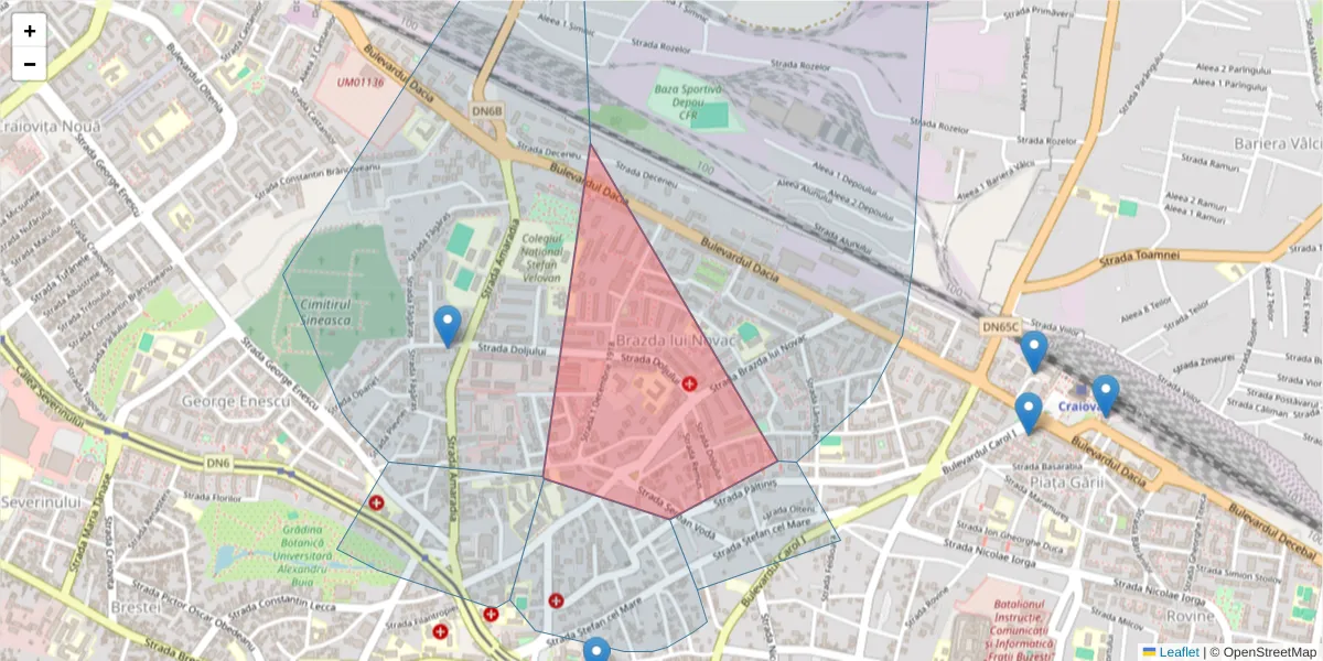 Hartă a codului poștal  și a codurilor poștale învecinate