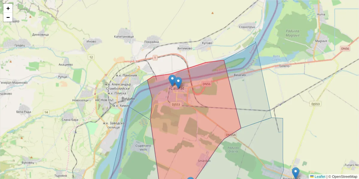 Hartă a codului poștal  și a codurilor poștale învecinate