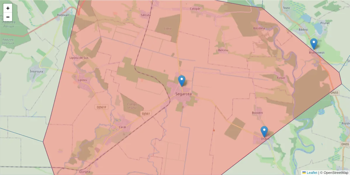 Hartă a codului poștal  și a codurilor poștale învecinate