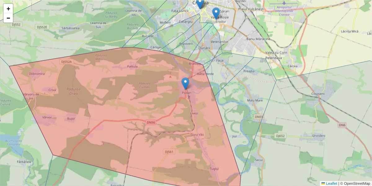 Hartă a codului poștal  și a codurilor poștale învecinate
