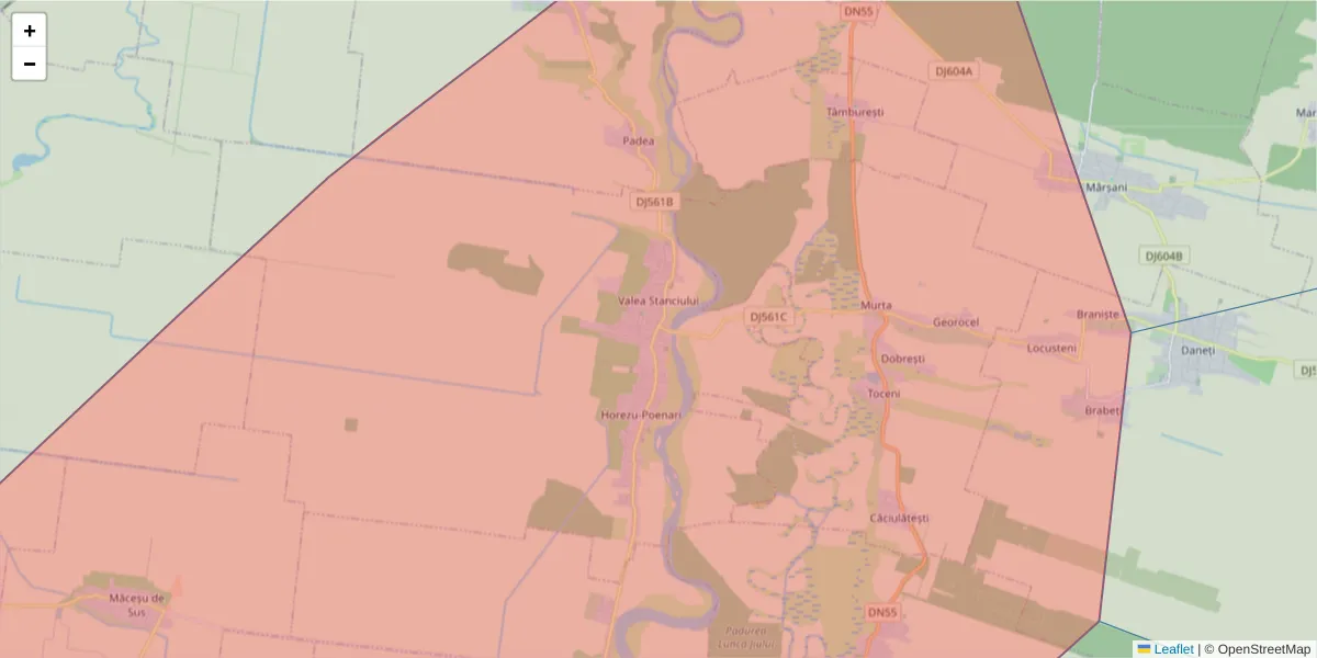 Hartă a codului poștal  și a codurilor poștale învecinate