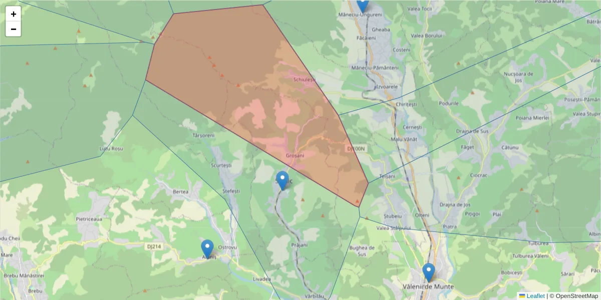 Hartă a codului poștal  și a codurilor poștale învecinate
