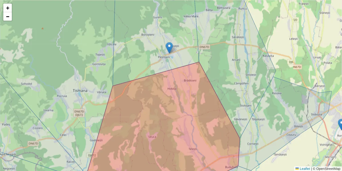 Hartă a codului poștal  și a codurilor poștale învecinate