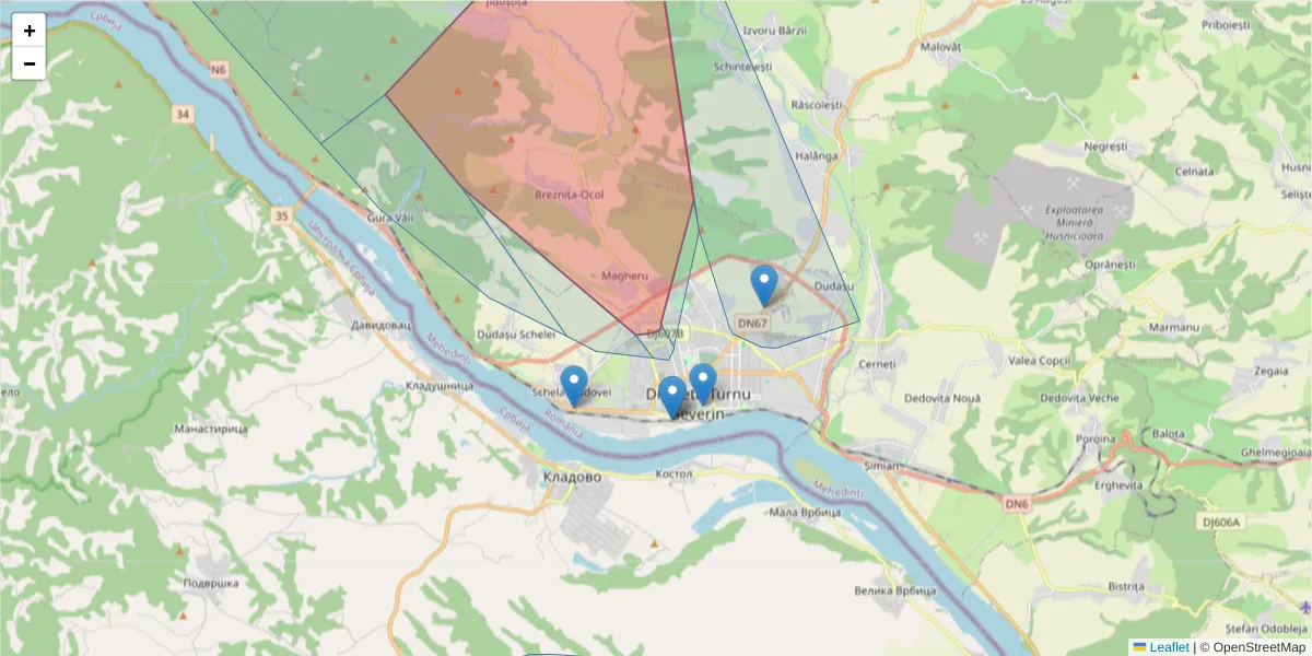 Hartă a codului poștal  și a codurilor poștale învecinate
