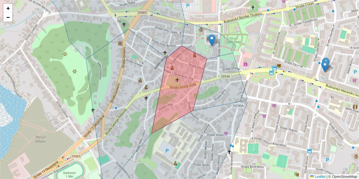 Hartă a codului poștal  și a codurilor poștale învecinate