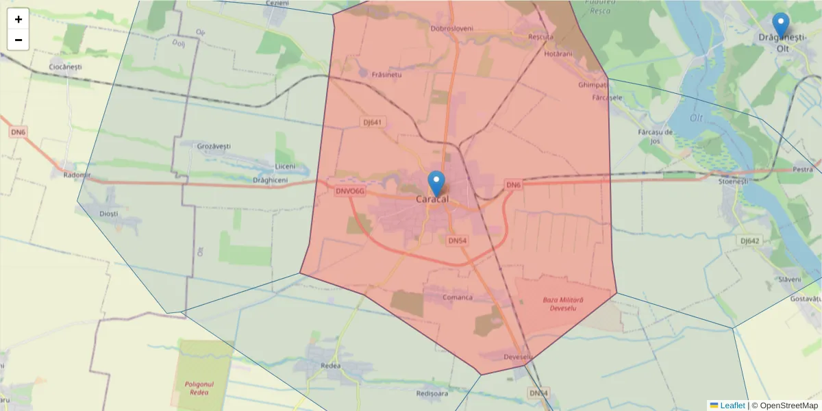 Hartă a codului poștal  și a codurilor poștale învecinate