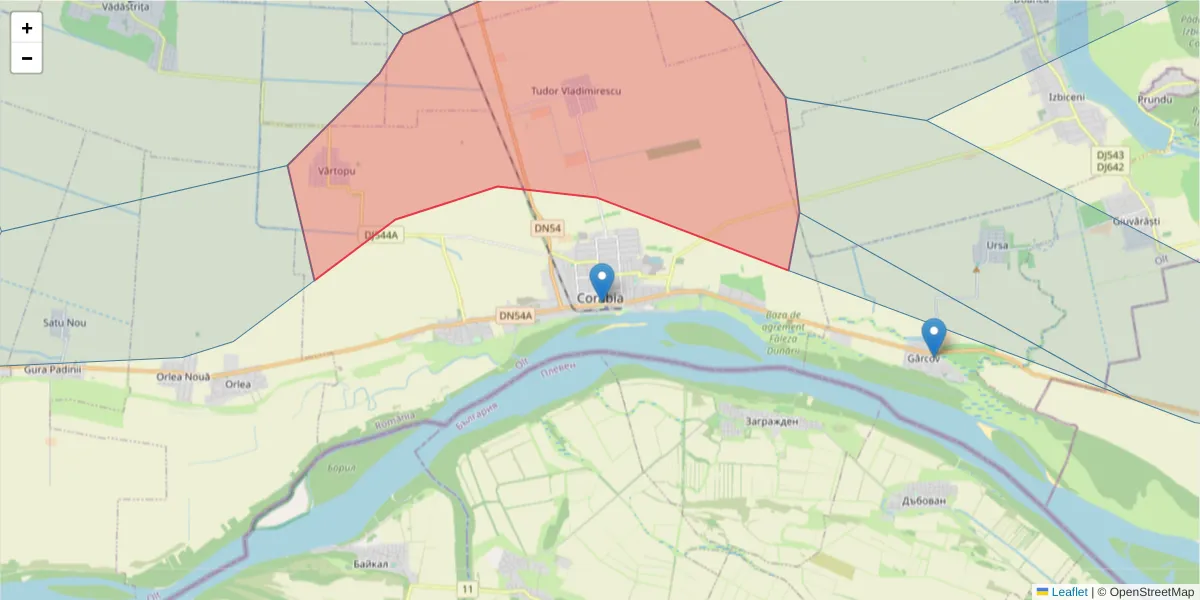 Hartă a codului poștal  și a codurilor poștale învecinate