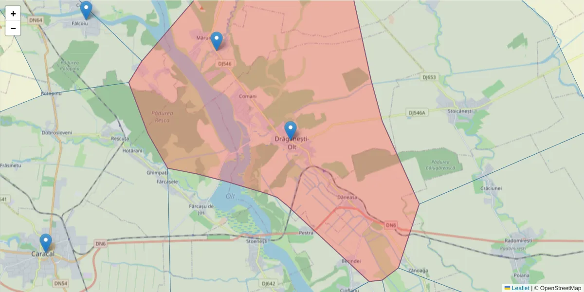 Hartă a codului poștal  și a codurilor poștale învecinate