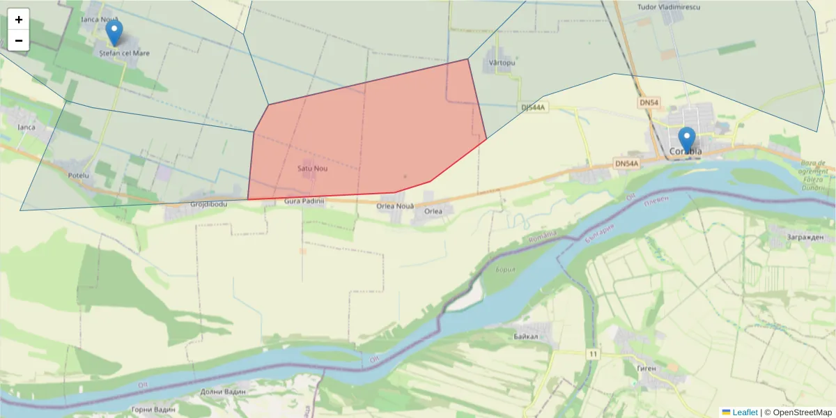 Hartă a codului poștal  și a codurilor poștale învecinate