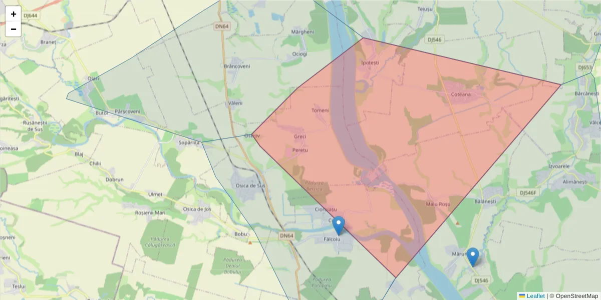 Hartă a codului poștal  și a codurilor poștale învecinate