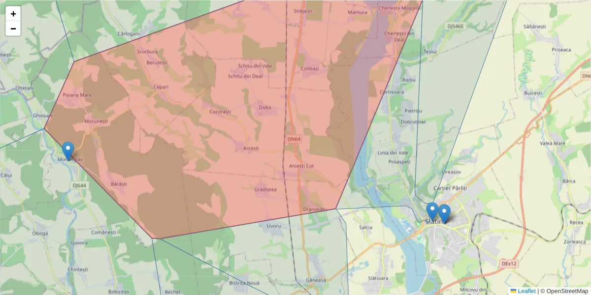 Hartă a codului poștal  și a codurilor poștale învecinate