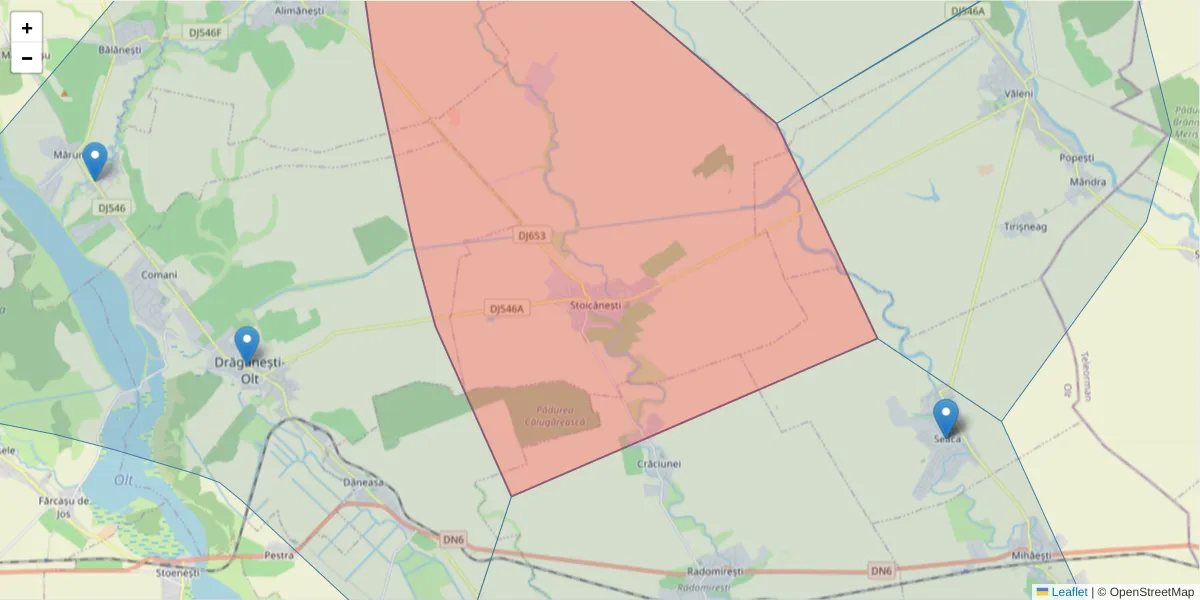 Hartă a codului poștal  și a codurilor poștale învecinate