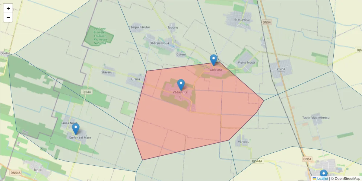 Hartă a codului poștal  și a codurilor poștale învecinate