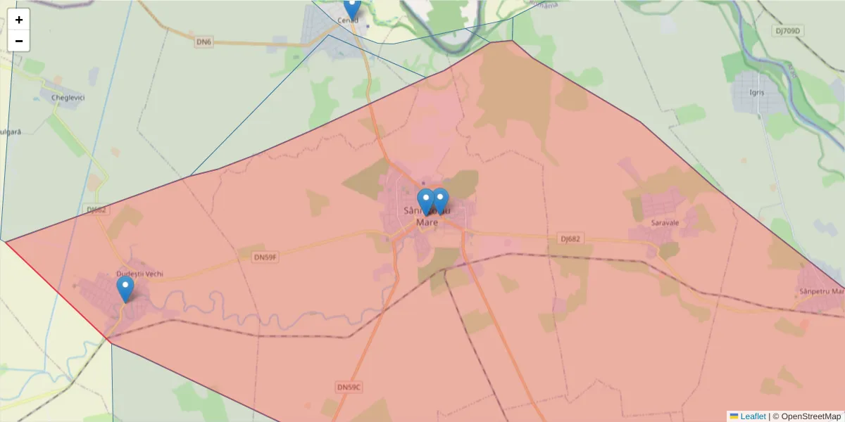 Hartă a codului poștal  și a codurilor poștale învecinate