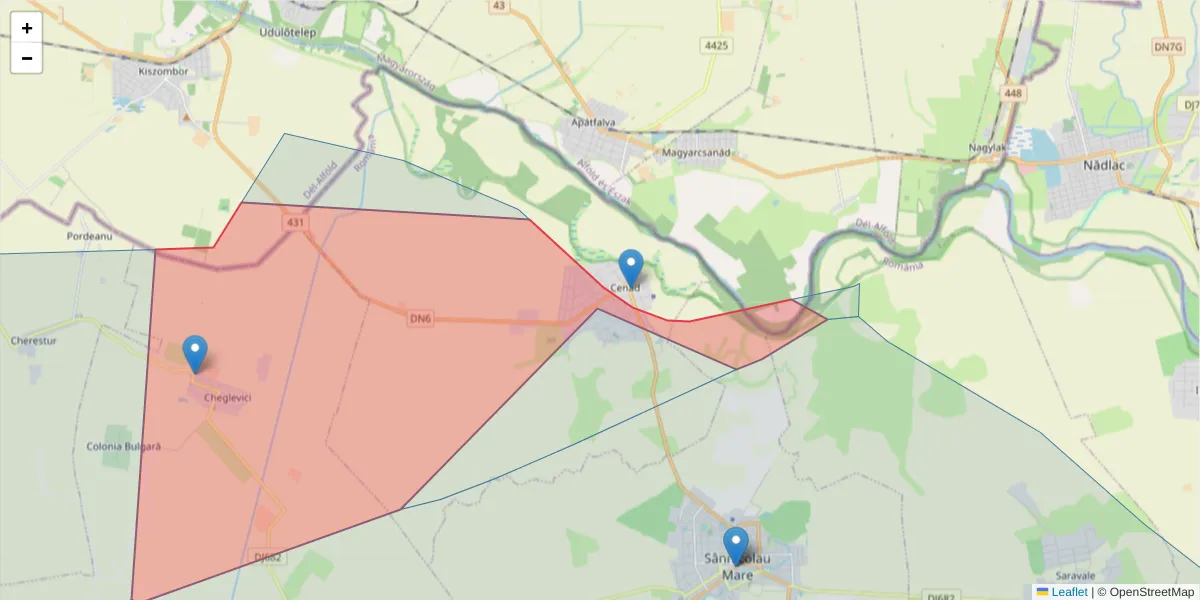 Hartă a codului poștal  și a codurilor poștale învecinate