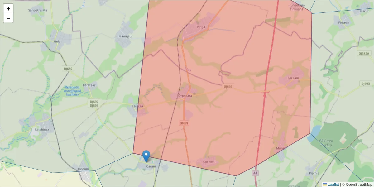 Hartă a codului poștal  și a codurilor poștale învecinate