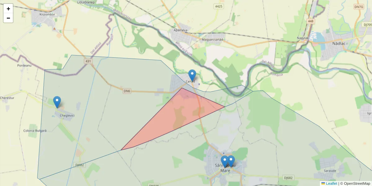 Hartă a codului poștal  și a codurilor poștale învecinate